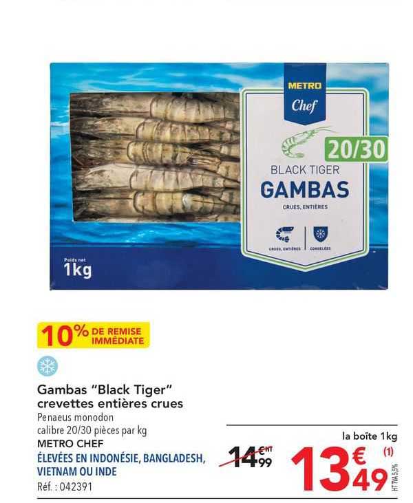 gambas "black tiger" crevettes entières crues