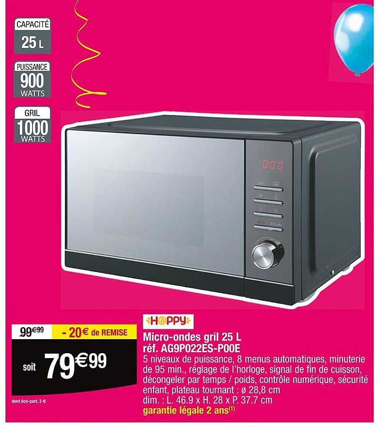 happy micro-ondes gril 25 l ag9p022es-p00e