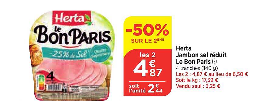 herta jambon sel réduit le bon paris
