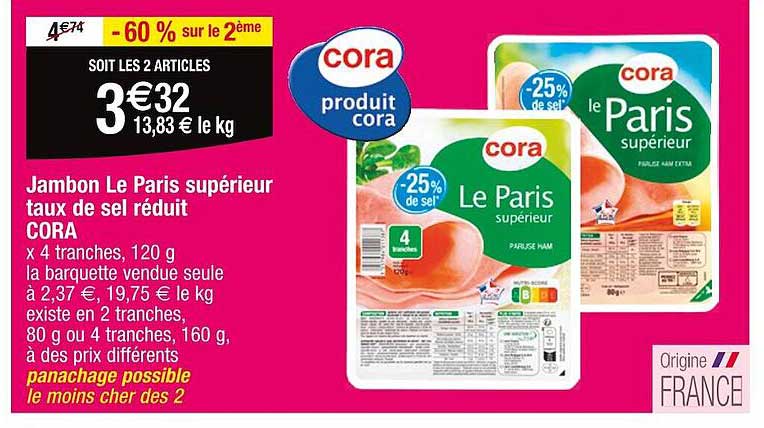 jambon le paris supérieur taux de sel réduit cora