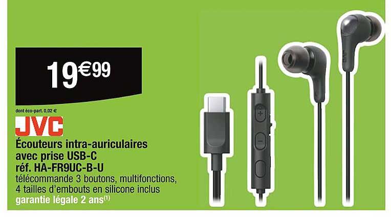 jvc écouteurs intra-auriculaires avec prise usb-c réf. ga-fr9uc-b-u