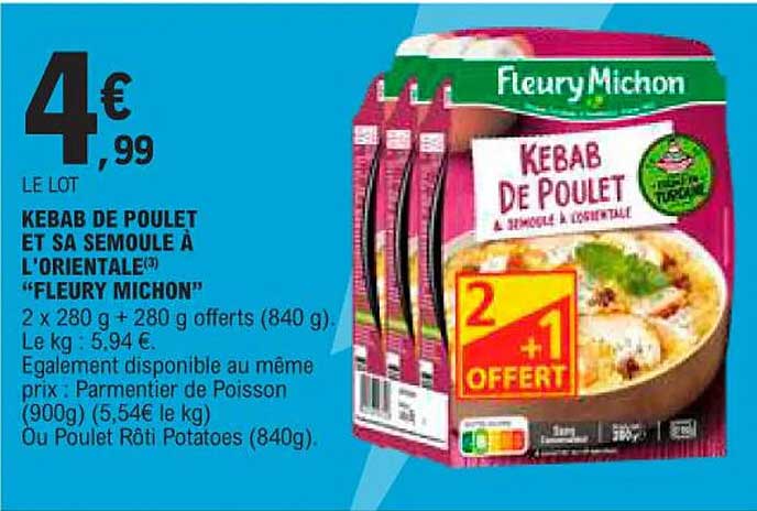 kebab de poulet et sa semoule à l'oriental "fleury michon"