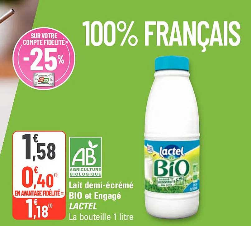 lait demi-écrémé bio et engagé lactel