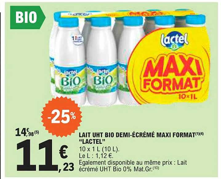 lait uht bio demi-écrémé maxi format "lactel"