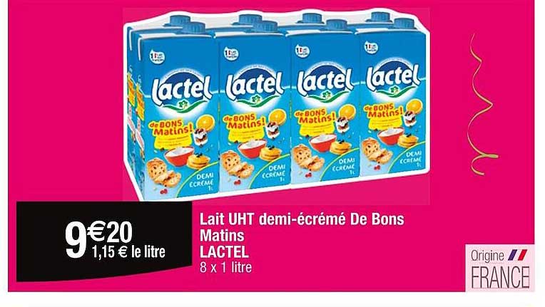 lait uht demi-écrémé de bons matins lactel