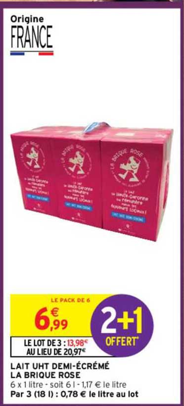 lait uht demi-écrémé la brique rose