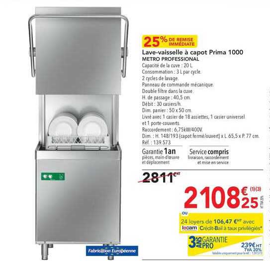 lave-vaisselle à capot prima 1000 metro professional