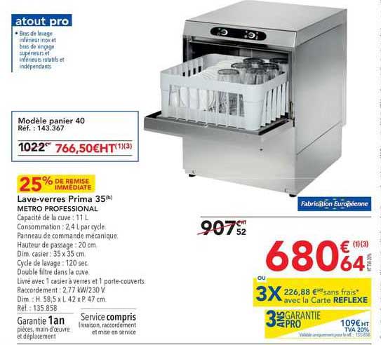 lave-verres proima metro professional