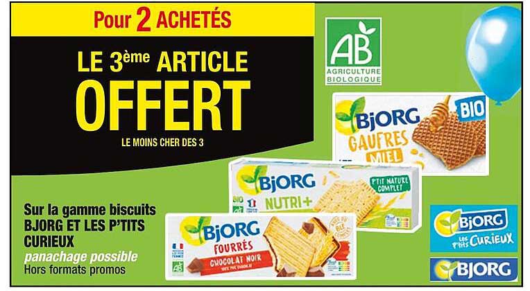 le 3e offert sur la gamme biscuits bjorg et les p'tits curieux