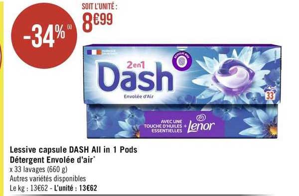lessive capsule dash all in 1 pods détergent envolée d'air