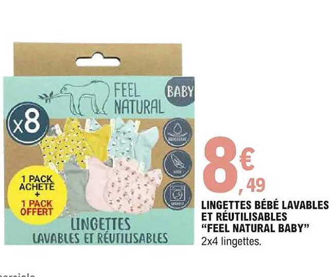 lingettes bébé lavables et réutilisables "feel natural baby"