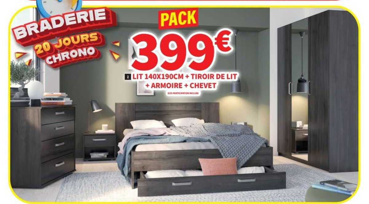 lit 140x190 cm + tiroir de lit + armoire + chevet