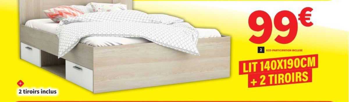 lit 140x190cm + 2 tiroirs