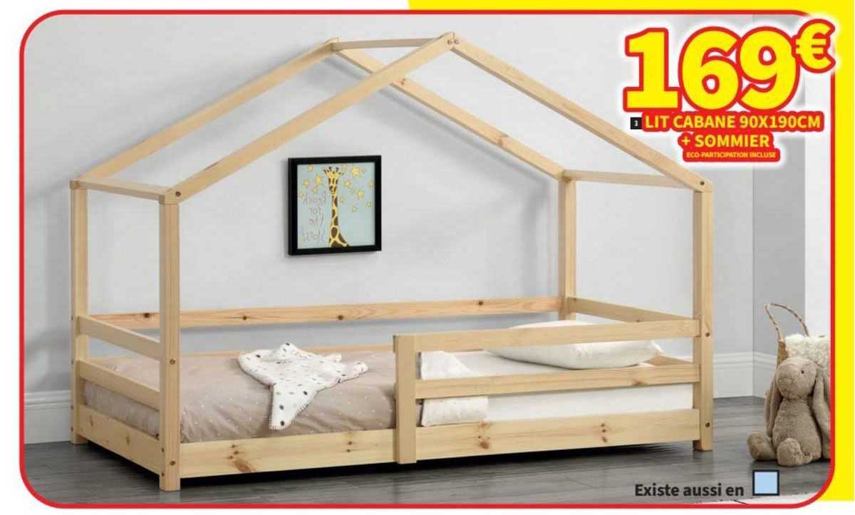 lit cabane 90x190 cm + sommier