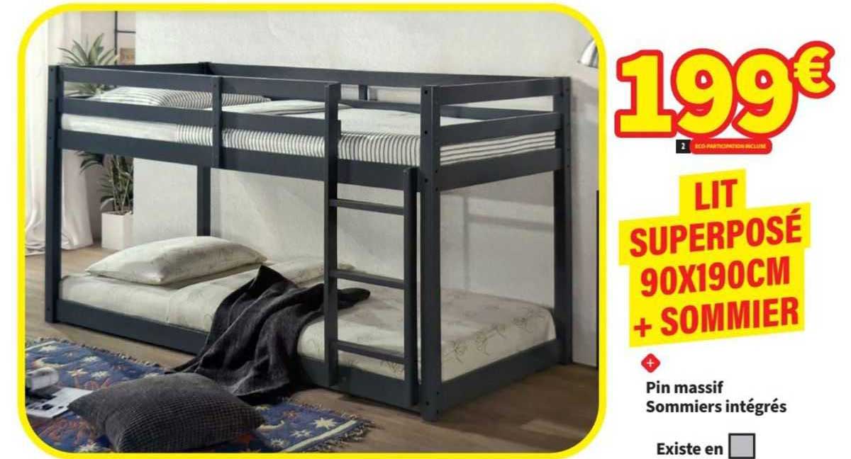lit superposé 90x190 cm + sommier