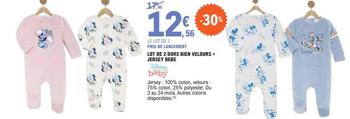 lot de 2 dors bien velours + jersey bébé disney baby