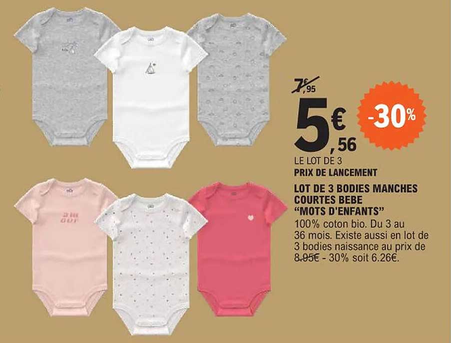 lot de 3 bodies manches courtes bébé "mots d'enfants"