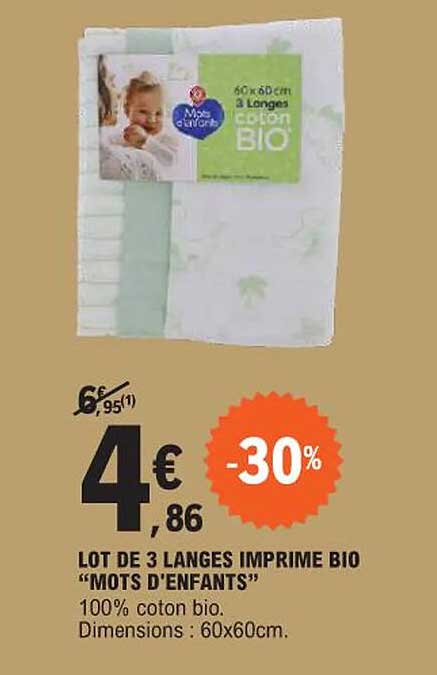 lot de 3 langes imprime b10 "mots d'enfants"