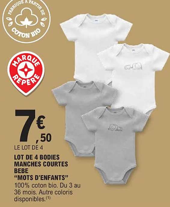 lot de 4 bodies manches courtes bébé "mots d'enfants"