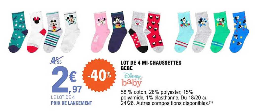 lot de 4 mi-chaussettes bébé