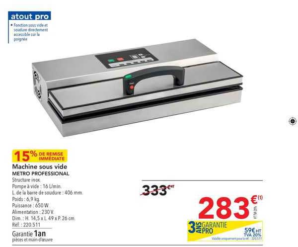 machine sous vide metro professional