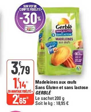 madeleines aux œufs sans gluten et sans lactose gerblé