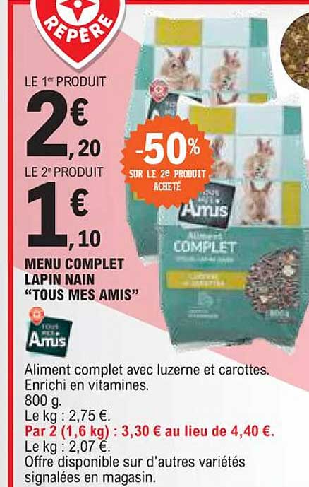 menu complet lapin nain "tous mes amis"