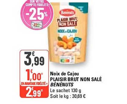 noix de cajou plaisir brut non salé bénénuts