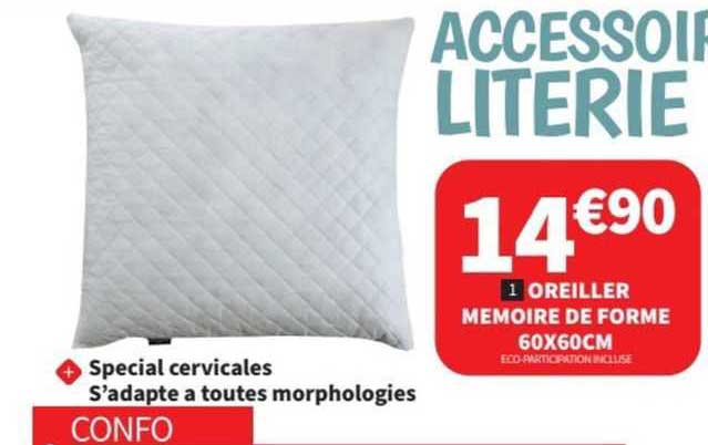 oreiller mémoire de forme 60x60 cm