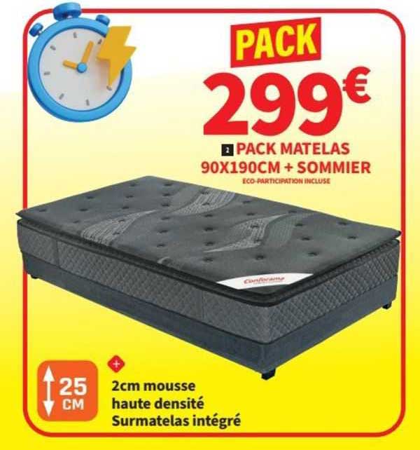 pack matelas 90x190 cm + sommier