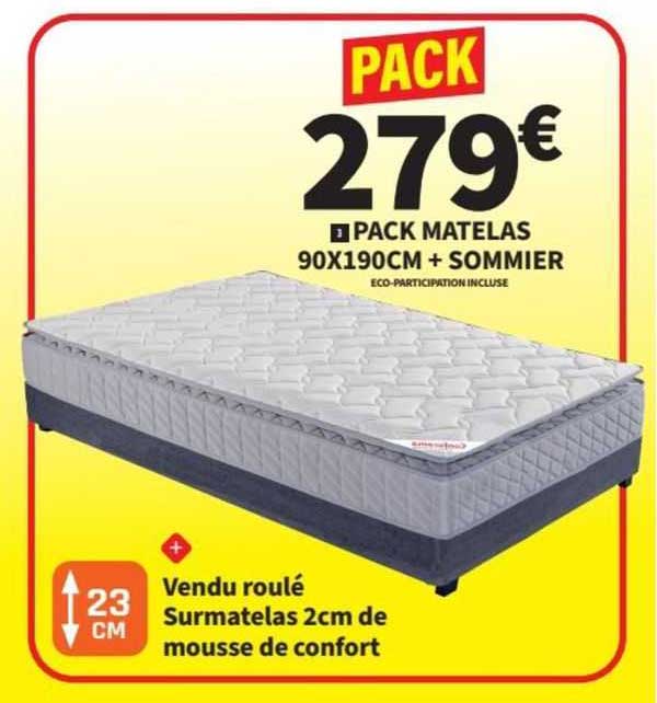 pack matelas 90x190cm + sommier