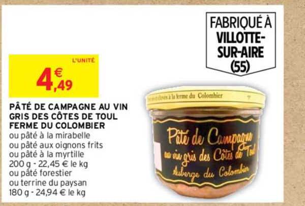 pâté de campagne au vin gris des côtes de toul ferme du colombier