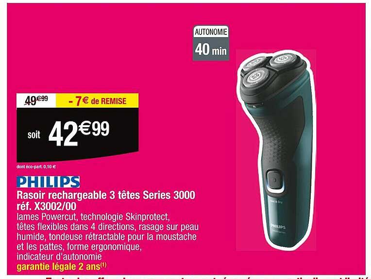philips rasoir rechargeable 3 têtes series 3000