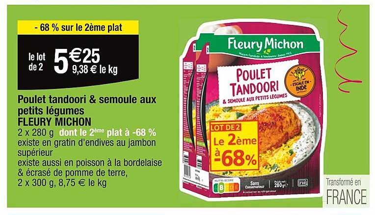 poulet tandoori & semoule aux petits légumes fleury michon