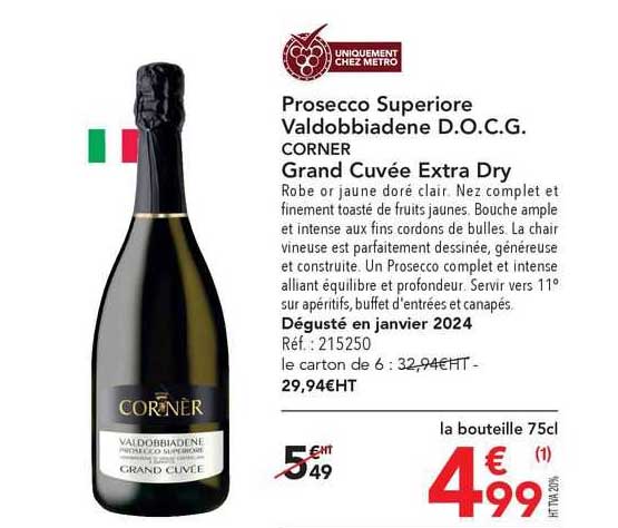 prosecco superiore valdobbiadene docg corner grand cuvée extra dry