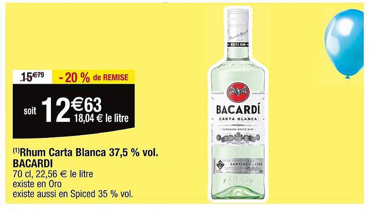 rhum carta blanca 37,5% vol. bacardi