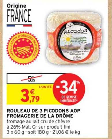 rouleau de 3 picodons aop fromagerie de la drôme