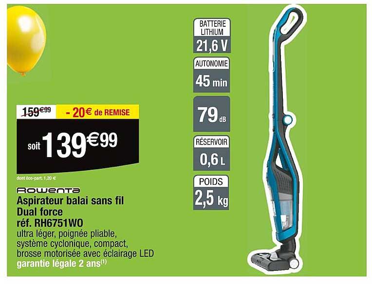 Rowenta Aspirateur Balai Sans Fil Dual Force