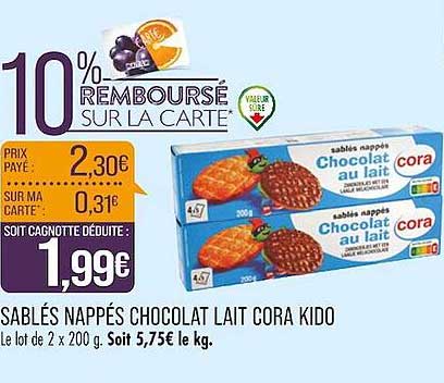 Sablés Nappés Chocolat Lait Cora Kido