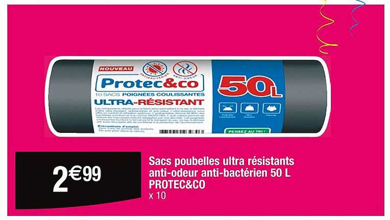 sacs poubelles ultra résistants anti-odeur anti-bactérien 50l protec&co