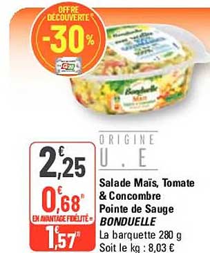 salade maïs, tomate & concombre pointe de sauge bonduelle