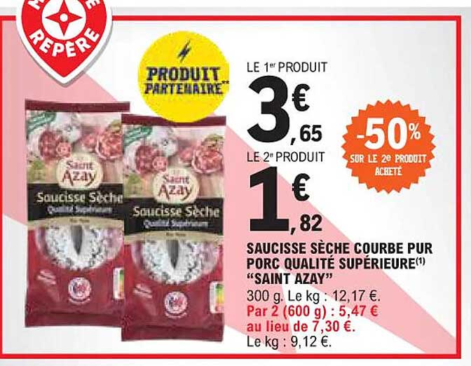 saucisse sèche courbe pur porc qualité supérieure "saint azay"