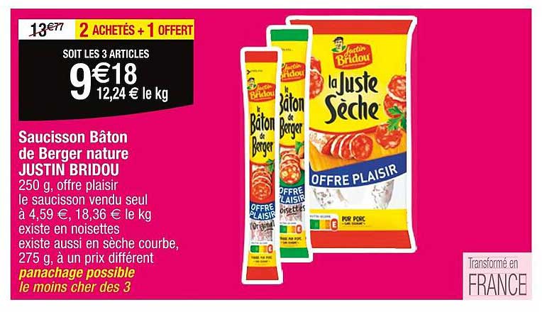 saucisson bâton de berger nature justin bridou