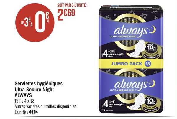 serviettes hygiéniques ultra secure night always