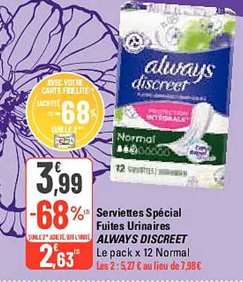 serviettes spécial fuites urinaires always discreet