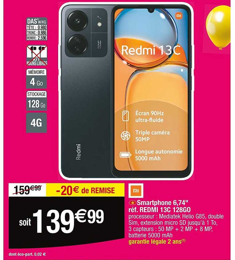 smartphone 6.74" ref. redmi 13c 128go