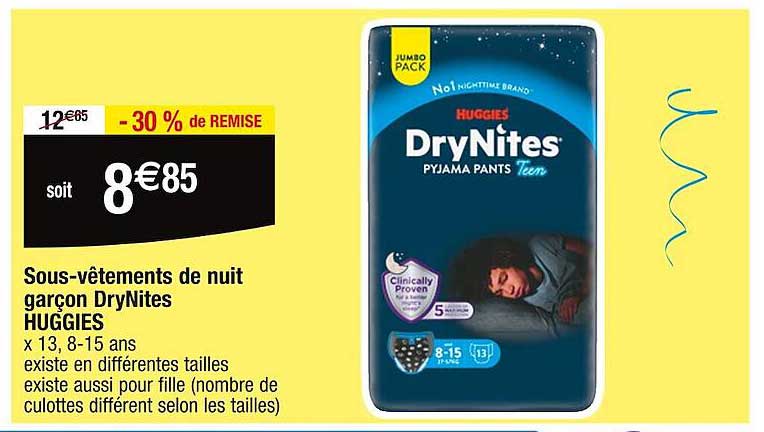 sous-vêtements de nuit garçon drynites huggies