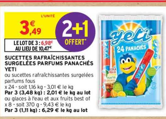 sucettes rafraîchissantes surgelées parfums panachés yeti