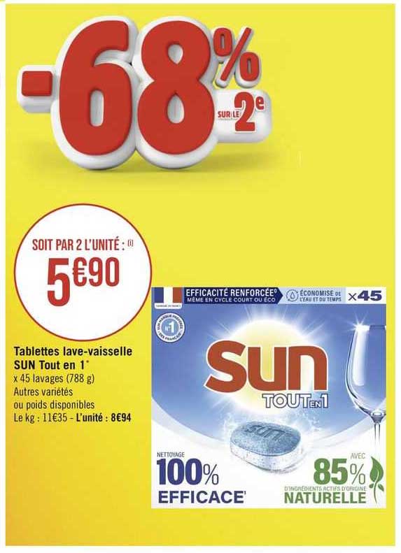 tablettes lave-vaisselle sun tout en 1