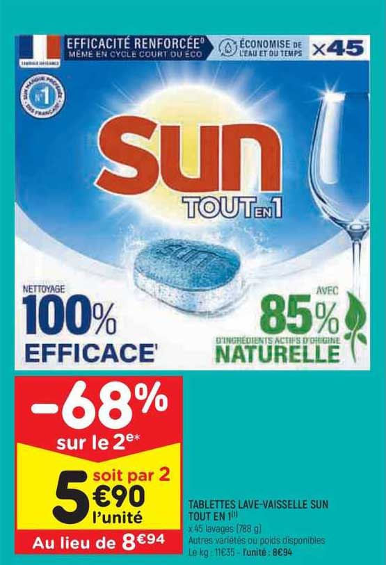 tablettes lave-vaisselle sun tout en 1